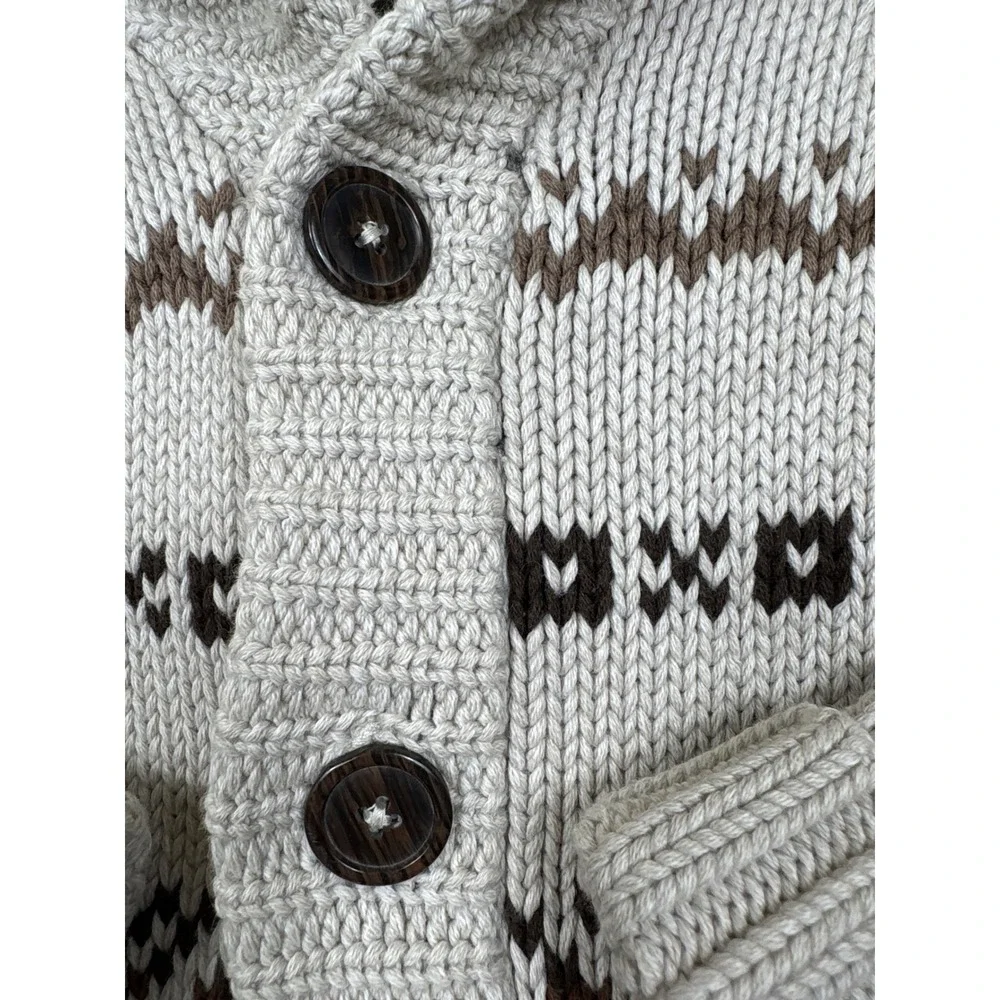 Salt Valley Fair Isle Shawl Collar Cardigan Women's S Cotton Brown - Picture 3 of 9